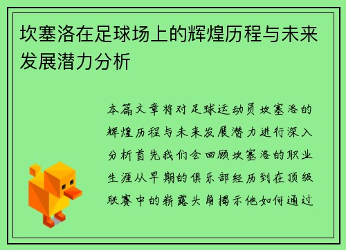 坎塞洛在足球场上的辉煌历程与未来发展潜力分析