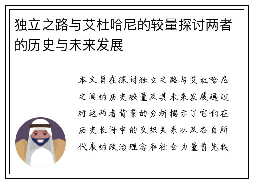 独立之路与艾杜哈尼的较量探讨两者的历史与未来发展