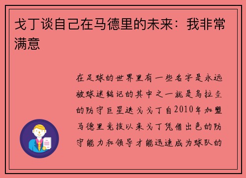 戈丁谈自己在马德里的未来：我非常满意